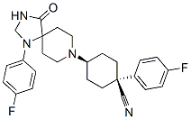 cis-1-(4-fluorophenyl)-4-[1-(4-fluorophenyl)-4-oxo-1,3,8-triazaspiro[4.5]dec-8-yl]cyclohexanecarbonitrile 结构式