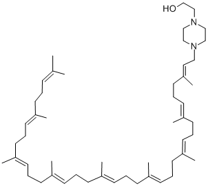 1-Piperazineethanol, 4-(3,7,11,15,19,23,27,31,35-nonamethyl-2,6,10,14, 18,22,26,30,34-hexatriacontanonaenyl)-, (all-E)- 结构式