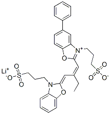 hydrogen 5-phenyl-3-(3-sulphonatopropyl)-2-[2-[[3-(3-sulphonatopropyl)-3H-benzoxazol-2-ylidene]methyl]but-1-enyl]benzoxazolium, lithium salt 结构式
