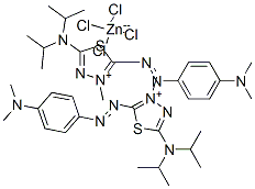 bis[5-(diisopropylamino)-2-[[4-(dimethylamino)phenyl]azo]-3-methyl-1,3,4-thiadiazolium] tetrachlorozincate(2-) 结构式