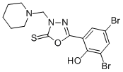 1,3,4-Oxadiazole-2(3H)-thione, 5-(3,5-dibromo-2-hydroxyphenyl)-3-(1-pi peridinylmethyl)- 结构式