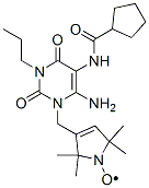 1H-Pyrrol-1-yloxy,  3-[[6-amino-5-[(cyclopentylcarbonyl)amino]-3,4-dihydro-2,4-dioxo-3-propyl-1(2H)-pyrimidinyl]methyl]-2,5-dihydro-2,2,5,5-tetramethyl-  (9CI) 结构式