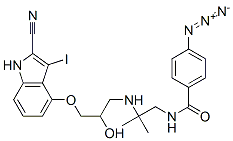 1-(4-azidobenzoyl)-3,3-dimethyl-6-hydroxy-7-(2-cyano-3-iodoindol-4-yloxy)-1,4-diazaheptane 结构式