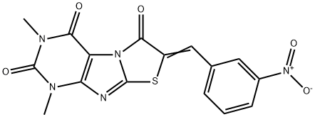 Thiazolo[2,3-f]purine-2,4,6(1H,3H,7H)-trione,  1,3-dimethyl-7-[(3-nitrophenyl)methylene]- 结构式