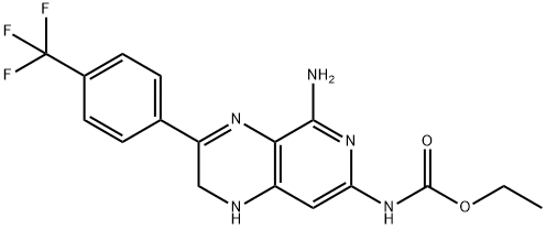 Carbamic acid, (5-amino-1,2-dihydro-3-(4-(trifluoromethyl)phenyl)pyrid o(3,4-b)pyrazin-7-yl)-, ethyl ester 结构式