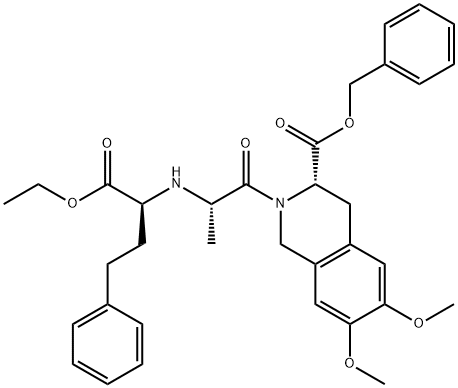 (S)-2-[(S)-2-((S)-1-乙氧羰基-3-苯基丙基氨基)丙酰基]-6,7-二甲氧基-1,2,3,4-四氢异喹啉-3-甲酸苄酯 结构式