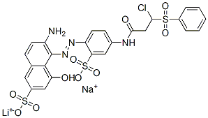 lithium sodium 6-amino-5-[[4-[[3-chloro-1-oxo-3-(phenylsulphonyl)propyl]amino]-2-sulphonatophenyl]azo]-4-hydroxynaphthalene-2-sulphonate 结构式