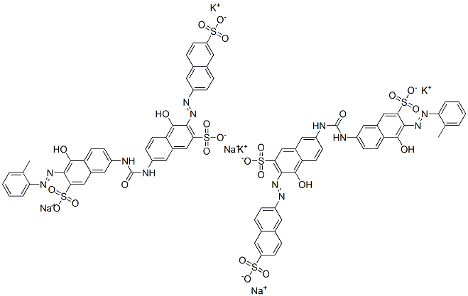 4-hydroxy-7-[[[[5-hydroxy-6-[(o-tolyl)azo]-7-sulpho-2-naphthyl]amino]carbonyl]amino]-3-[(6-sulpho-2-naphthyl)azo]naphthalene-2-sulphonic acid, potassium sodium salt 结构式