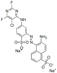 6-amino-5-[[5-[(5-chloro-2,6-difluoro-4-pyrimidinyl)amino]-2-sulphophenyl]azo]naphthalene-1-sulphonic acid, sodium salt 结构式