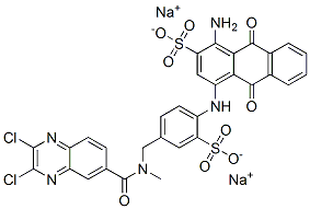 disodium 1-amino-4-[[4-[[[(2,3-dichloro-6-quinoxalinyl)carbonyl]methylamino]methyl]-2-sulphonatophenyl]amino]-9,10-dihydro-9,10-dioxoanthracene-2-sulphonate 结构式