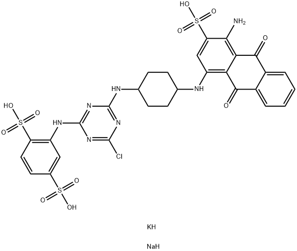 2-[[4-[[4-[(4-amino-9,10-dihydro-9,10-dioxo-3-sulpho-1-anthryl)amino]cyclohexyl]amino]-6-chloro-1,3,5-triazin-2-yl]amino]benzene-1,4-disulphonic acid, potassium sodium salt  结构式