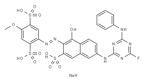 2-[[6-[[6-anilino-4-fluoro-1,3,5-triazin-2-yl]amino]-1-hydroxy-3-sulpho-2-naphthyl]azo]-5-methoxybenzene-1,4-disulphonic acid, sodium salt 结构式