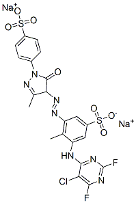 3-[(5-氯-2,6-二氟-4-嘧啶基)氨基]-5-[[4,5-二氢-3-甲基-5-氧代-1-(4-磺基苯基)-1H-吡唑-4-基]偶氮]-4-甲基苯磺酸钠盐 结构式
