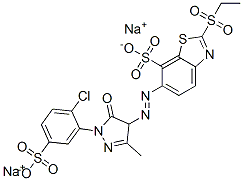 disodium 6-[[1-(2-chloro-5-sulphonatophenyl)-4,5-dihydro-3-methyl-5-oxo-1H-pyrazol-4-yl]azo]-2-(ethylsulphonyl)benzothiazole-7-sulphonate 结构式