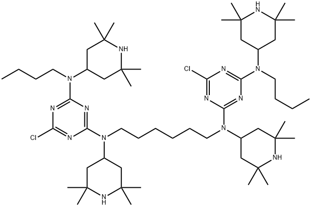 1,3,5-Triazine-2,4-diamine, N2,N2'-1,6-hexanediylbis[N4-butyl-6-chloro-N2,N4-bis(2,2,6,6-tetramethyl-4-piperidinyl)- 结构式