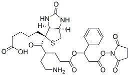 3-(4-biotinoyl-6-aminocaproyloxy)phenylpropionic acid N-hydroxysuccinimide ester 结构式