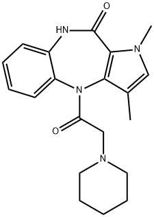 Pyrrolo(3,2-b)(1,5)benzodiazepin-10(1H)-one, 4,9-dihydro-1,3-dimethyl- 4-(1-piperidinylacetyl)- 结构式