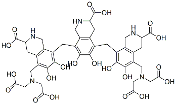 5,8-Bis[[[5-[[bis(carboxymethyl)amino]methyl]-3-carboxy-1,2,3,4-tetrahydro-6,7-dihydroxyisoquinolin]-8-yl]methyl]-1,2,3,4-tetrahydro-6,7-dihydroxy-3-isoquinolinecarboxylic acid 结构式