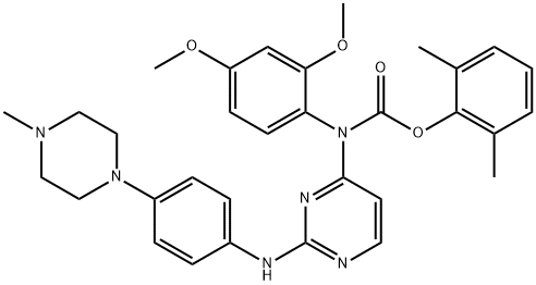 2,6-DIMETHYLPHENYL 2,4-DIMETHOXYPHENYL(2-(4-(4-METHYLPIPERAZIN-1-YL)PHENYLAMINO)PYRIMIDIN-4-YL)CARBAMATE 结构式