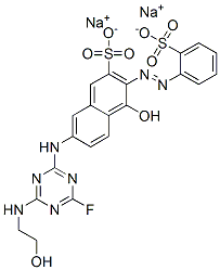 7-[[4-fluoro-6-[(2-hydroxyethyl)amino]-1,3,5-triazin-2-yl]amino]-4-hydroxy-3-[(2-sulphophenyl)azo]naphthalene-2-sulphonic acid, sodium salt 结构式