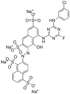 2-[[8-[[4-[(3-chlorophenyl)amino]-6-fluoro-1,3,5-triazin-2-yl]amino]-1-hydroxy-3,6-disulpho-2-naphthyl]azo]naphthalene-1,5-disulphonic acid, sodium salt 结构式