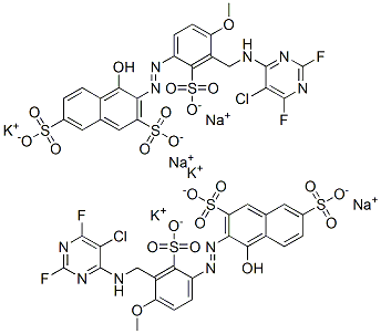 3-[[3-[[(5-chloro-2,6-difluoro-4-pyrimidinyl)amino]methyl]-4-methoxy-2-sulphophenyl]azo]-4-hydroxynaphthalene-2,7-disulphonic acid, potassium sodium salt  结构式