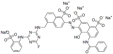 4-(benzoylamino)-6-[[5-[[[4-fluoro-6-[(2-sulphophenyl)amino]-1,3,5-triazin-2-yl]amino]methyl]-1-sulpho-2-naphthyl]azo]-5-hydroxynaphthalene-1,7-disulphonic acid, sodium salt 结构式