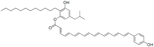 17-(4-Hydroxyphenyl)-2,4,6,8,10,12,14,16-heptadecaoctaenoic acid 2-dodecyl-3-hydroxy-5-isobutylphenyl ester 结构式