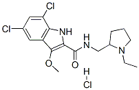 5,7-dichloro-N-[(1-ethyl-2-pyrrolidinyl)methyl]-3-methoxy-1H-indole-2-carboxamide monohydrochloride 结构式