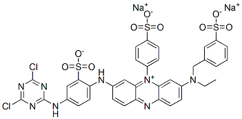 dihydrogen 3-[[4-[(4,6-dichloro-1,3,5-triazin-2-yl)amino]-2-sulphonatophenyl]amino]-7-[ethyl[(3-sulphonatophenyl)methyl]amino]-5-(4-sulphonatophenyl)phenazinium, disodium salt 结构式