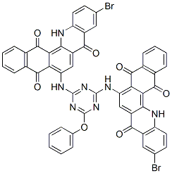 6,6'-[(6-phenoxy-1,3,5-triazine-2,4-diyl)diimino]bis[10-bromonaphth[2,3-c]acridine-5,8,14(13H)-trione] 结构式