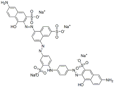 tetrasodium 5-[(6-amino-1-hydroxy-3-sulphonato-2-naphthyl)azo]-8-[[4-[[4-[(6-amino-1-hydroxy-3-sulphonato-2-naphthyl)azo]phenyl]amino]-3-sulphonatophenyl]azo]naphthalene-2-sulphonate 结构式