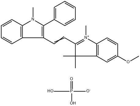 5-methoxy-1,3,3-trimethyl-2-[2-(1-methyl-2-phenyl-1H-indol-3-yl)vinyl]-3H-indolium dihydrogen phosphate 结构式