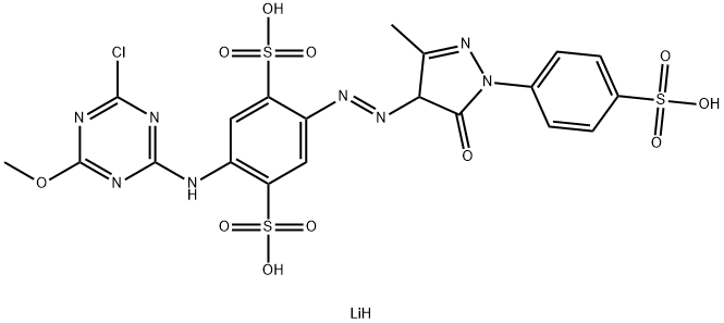 trilithium 2-[(4-chloro-6-methoxy-1,3,5-triazin-2-yl)amino]-5-[[4,5-dihydro-3-methyl-5-oxo-1-(4-sulphonatophenyl)-1H-pyrazol-4-yl]azo]benzene-1,4-disulphonate 结构式