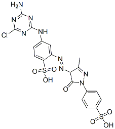 4-[(4-amino-6-chloro-1,3,5-triazin-2-yl)amino]-2-[[4,5-dihydro-3-methyl-5-oxo-1-(4-sulphophenyl)-1H-pyrazol-4-yl]azo]benzenesulphonic acid 结构式