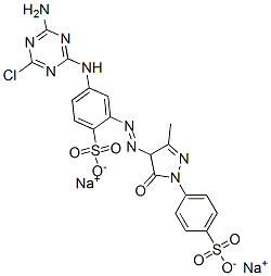 disodium 4-[(4-amino-6-chloro-1,3,5-triazin-2-yl)amino]-2-[[4,5-dihydro-3-methyl-5-oxo-1-(4-sulphonatophenyl)-1H-pyrazol-4-yl]azo]benzenesulphonate 结构式