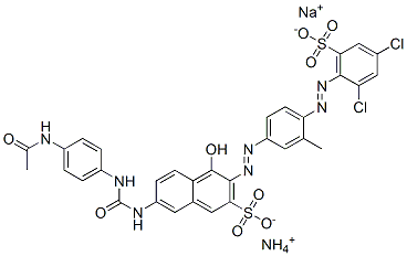 ammonium sodium 7-[[[[4-acetamidophenyl]amino]carbonyl]amino]-3-[[4-[(2,4-dichloro-6-sulphonatophenyl)azo]-m-tolyl]azo]-4-hydroxynaphthalene-2-sulphonate 结构式