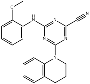 1,3,5-TRIAZINE-2-CARBONITRILE, 4-(3,4-DIHYDRO-1(2H)-QUINOLINYL)-6-[(2-METHOXYPHENYL)AMINO]- 结构式