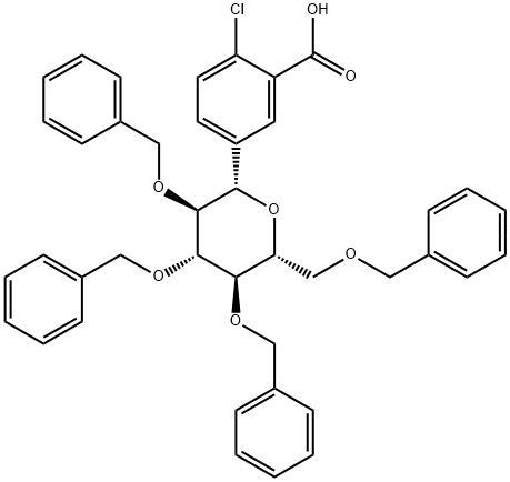 Benzoic acid, 2-chloro-5-[2,3,4,6-tetrakis-O-(phenylMethyl)-β-D-glucopyranosyl]- 结构式