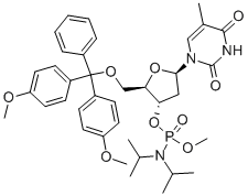 5'-O-(4,4'-DIMETHOXYTRITYL)-2'-DEOXYTHYMIDINE-3'-(METHYL-N,N-DIISOPROPYL)PHOSPHORAMIDITE 结构式