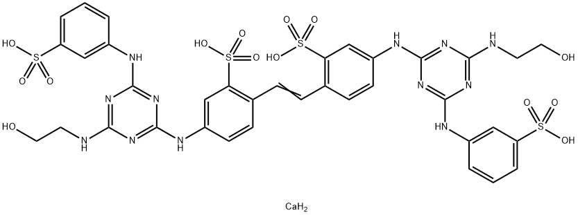 dicalcium hydrogen -4,4'-bis[[4-[(2-hydroxyethyl)amino]-6-[(3-sulphonatophenyl)amino]-1,3,5-triazin-2-yl]amino]stilbene-2,2'-disulphonate 结构式