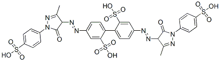 4,4'-bis[[4,5-dihydro-3-methyl-5-oxo-1-(4-sulphophenyl)-1H-pyrazol-4-yl]azo][1,1'-biphenyl]-2,2'-disulphonic acid 结构式