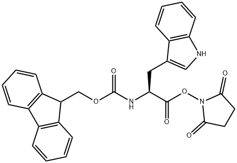 2,5-二氧代吡咯烷-1-基 (((9H-芴-9-基)甲氧基)甲酰基)-L-色氨酸 结构式