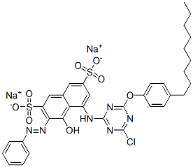disodium 5-[[4-chloro-6-(4-nonylphenoxy)-1,3,5-triazin-2-yl]amino]-4-hydroxy-3-(phenylazo)naphthalene-2,7-disulphonate 结构式