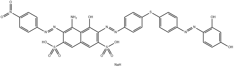 4-amino-6-[[4-[[4-[(2,4-dihydroxyphenyl)azo]phenyl]thio]phenyl]azo]-5-hydroxy-3-[(4-nitrophenyl)azo]naphthalene-2,7-disulphonic acid, sodium salt 结构式