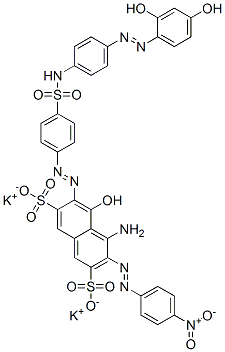 4-氨基-6-[[4-[[[4-[(2,4-二羟基苯基)偶氮]苯基]氨基]磺酰基]苯基]偶氮]-5-羟基-3-[(4-硝基苯基)偶氮]-2,7-萘二磺酸钾盐 结构式
