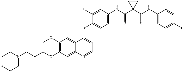 N-[3-氟-4-[[6-甲氧基-7-[[3-(吗啉-4-基)丙基]氧]喹啉-4-基]氧]苯基]-N'-(4-氟苯基)环丙烷-1,1-二甲酰胺 结构式