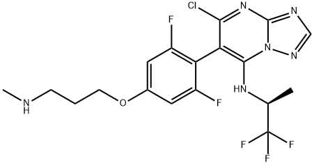 5-氯-6-[2,6-二氟-4-[3-(甲基氨基)丙氧基]苯基]-N-((1S)-2,2,2-三氟-1-甲基乙基)-[1,2,4]三唑并[1,5-A]嘧啶-7-胺 结构式
