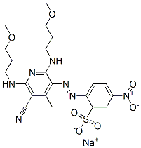 2-[[5-氰基-2,6-双[(3-甲氧基丙基)胺基]-4-甲基-3-吡啶基]偶氮]-5-硝基苯磺酸钠 结构式
