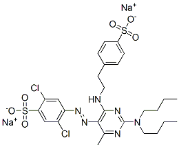 2,5-二氯代-4-[2-(二丁氨基)-4-甲基-6-[[2-(4-磺苯基)乙基氨基]-5-嘧啶基]偶氮基]苯磺酸钠 结构式